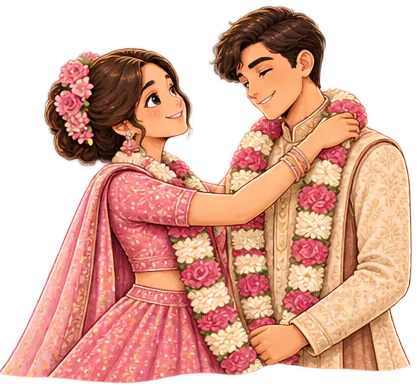 Raghav and Ishita dressed for the jaimala